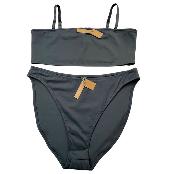 SKIMS Shaping Swim Set Bandeau Top + Dipped Bikini Bottom Gunmetal 3X - Picture 1 of 13